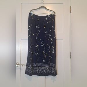 Coldwater Creek Vintage Maxi Skirt Blue Rayon Floral Size 12 Rear Waist Stretch